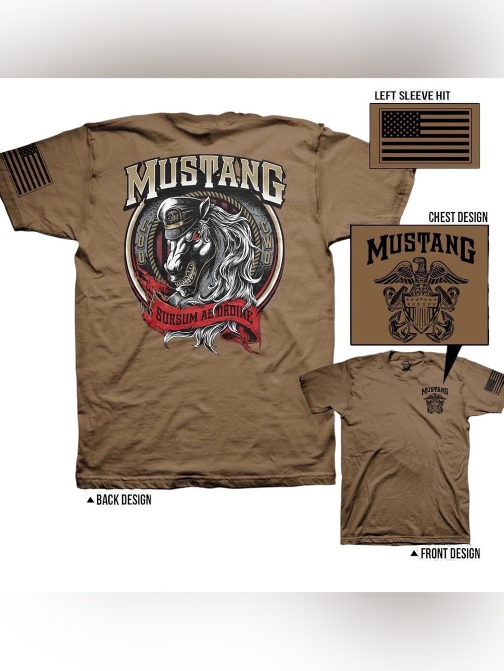 The Navy Mustang LDO/ CWO T-Shirt. Size XL. Color: Coyote Brown. - Picture 3 of 3